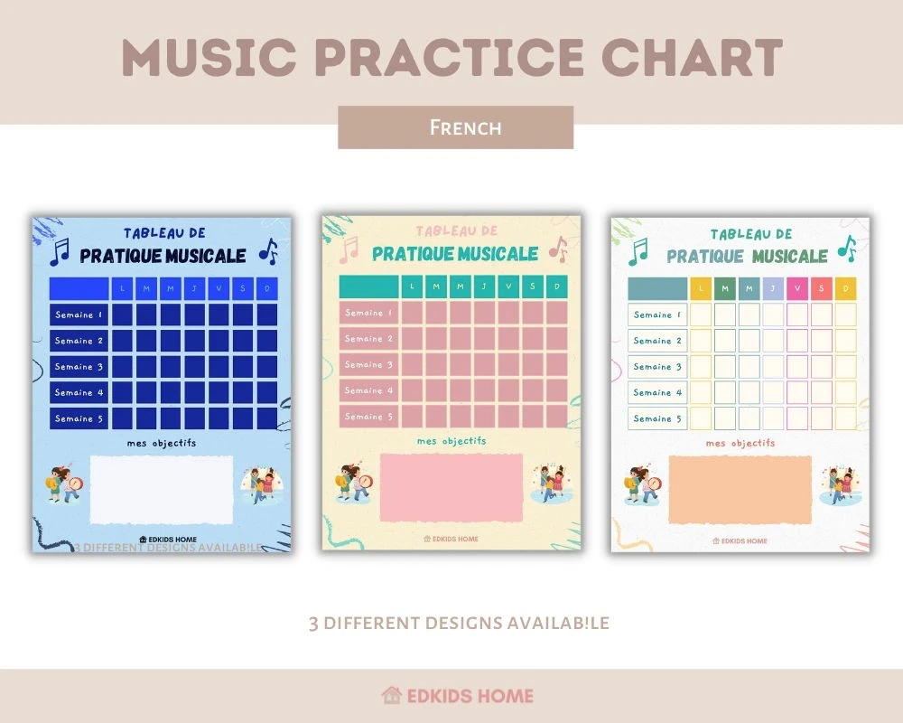 Free Music Practice Chart: Chinese, French, English - Edkids Home with Free Printable Music Practice Charts