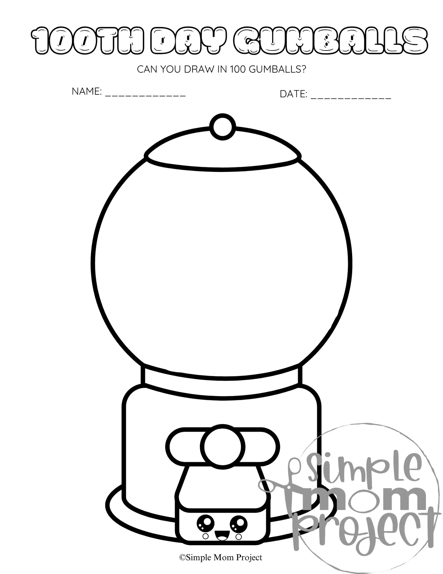 Free Printable 100Th Day Gumball Machine Template – Simple Mom Project intended for 100 Gumballs For 100 Days Printable