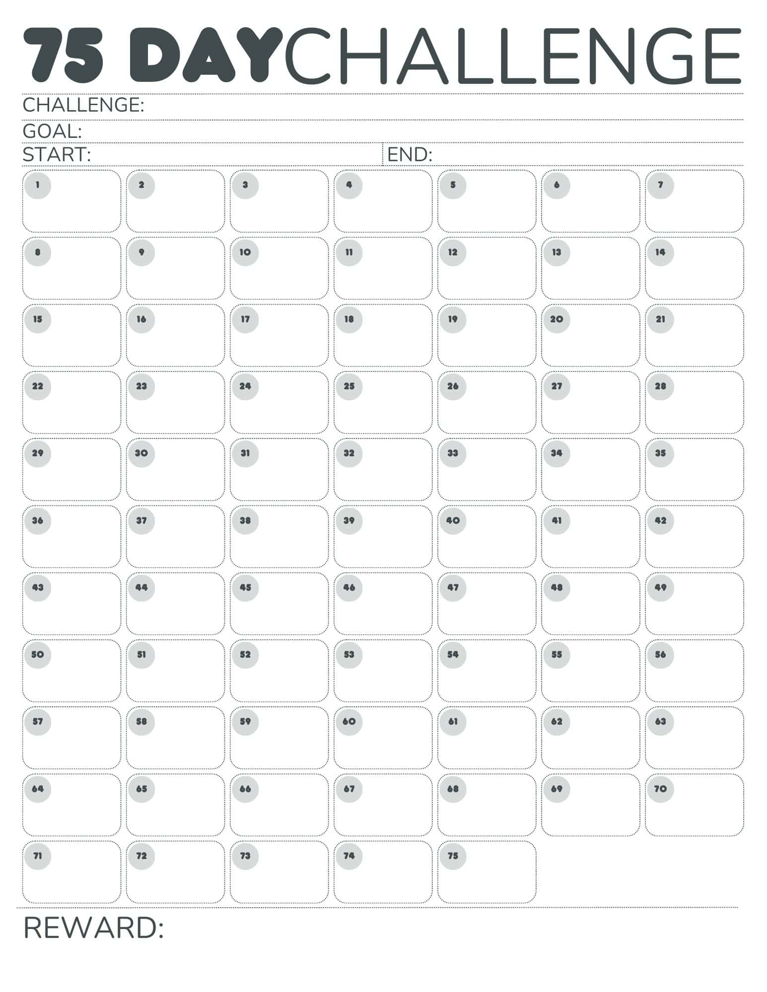 Free Printable 75-Day Challenge Calendar For 75 Hard, 75 Medium pertaining to 75 Hard Challenge Free Printable