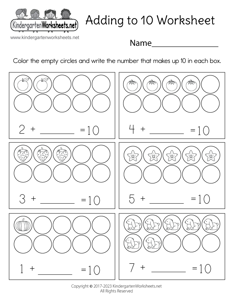Free Printable Adding To 10 Worksheet intended for Printable Adding To 10 Worksheet