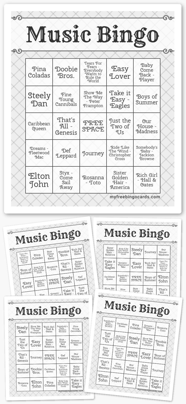 Free Printable And Virtual Bingo Cards within Free Printable Music Bingo Cards