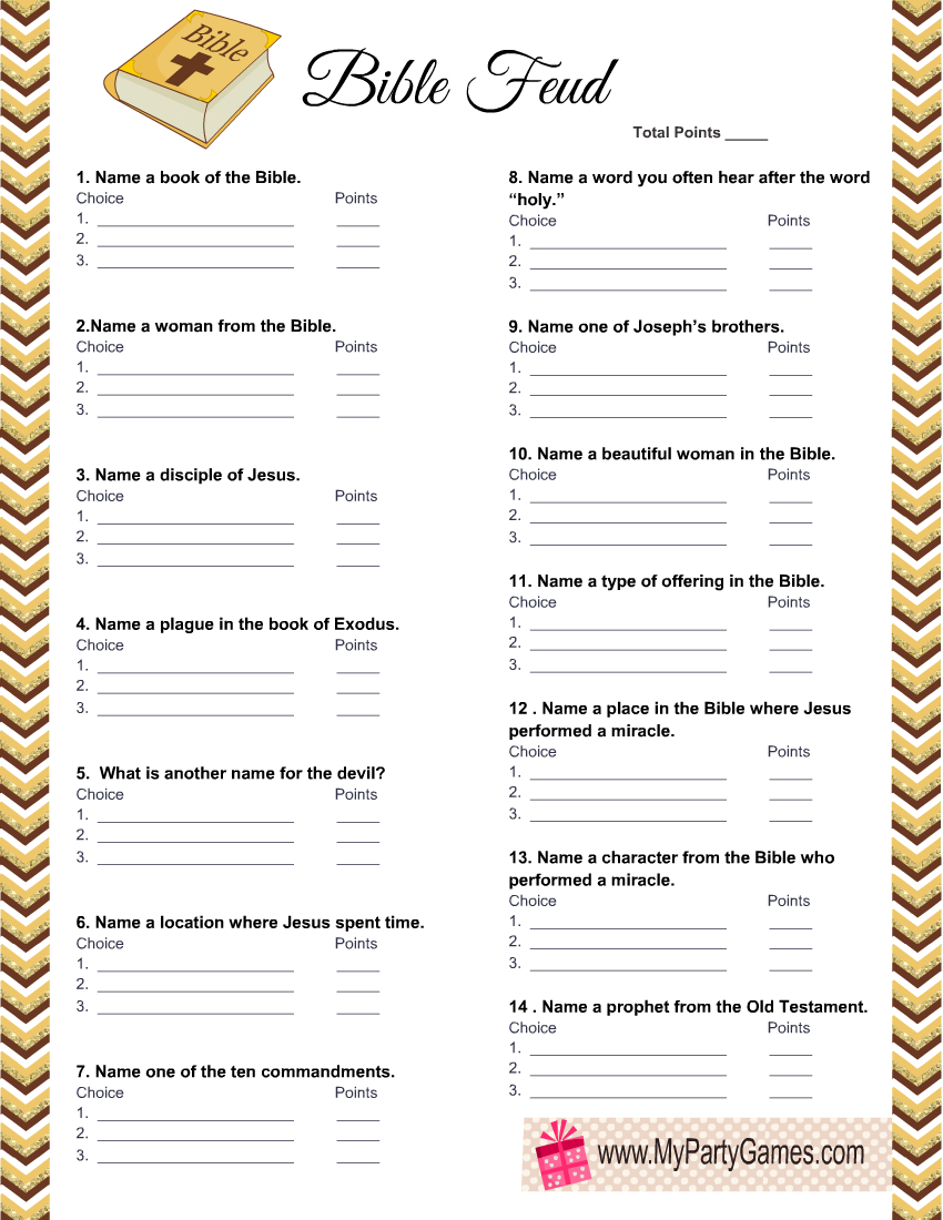 Free Printable Bible Feud, Family Feud Inspired Game in Bible Family Feud Questions and Answers Printable Free