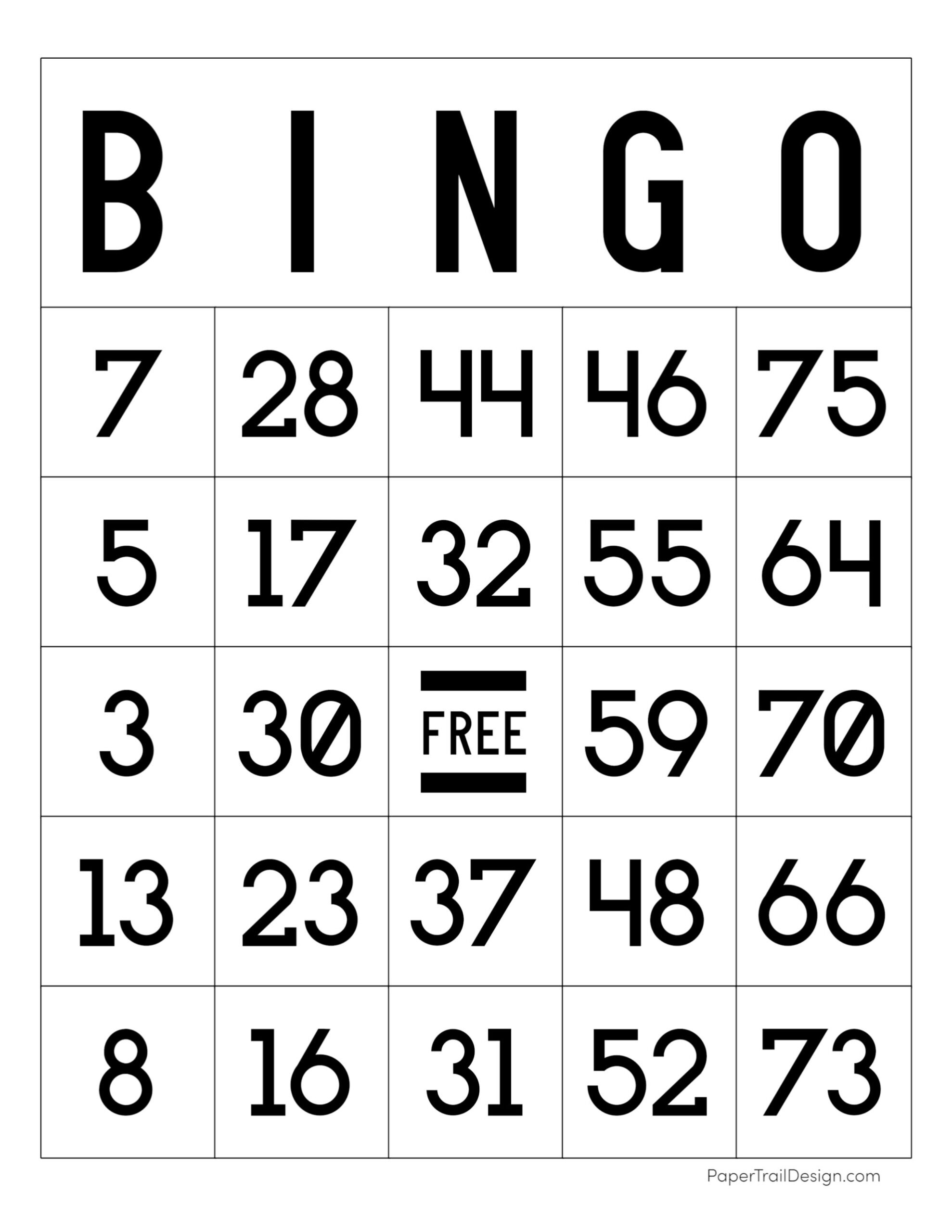 Free Printable Bingo Cards - Paper Trail Design within Free Printable Bingo Cards 1 75