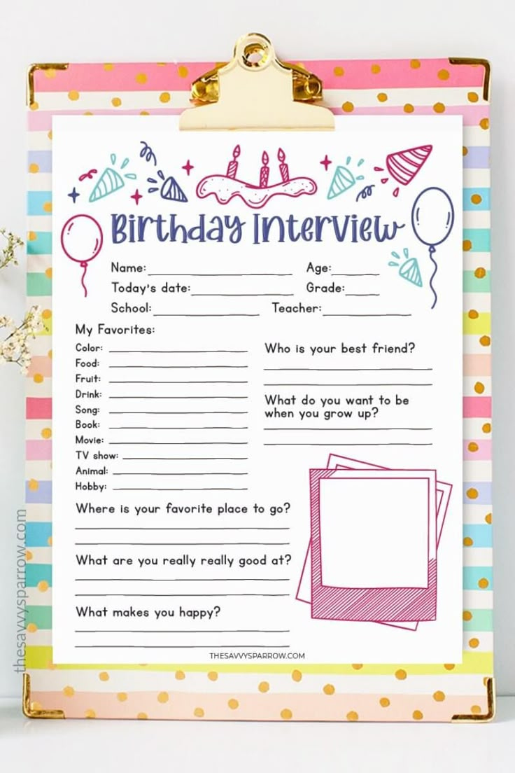 Free Printable Birthday Interviews For Kids inside Free Printable Birthday Interview Printable
