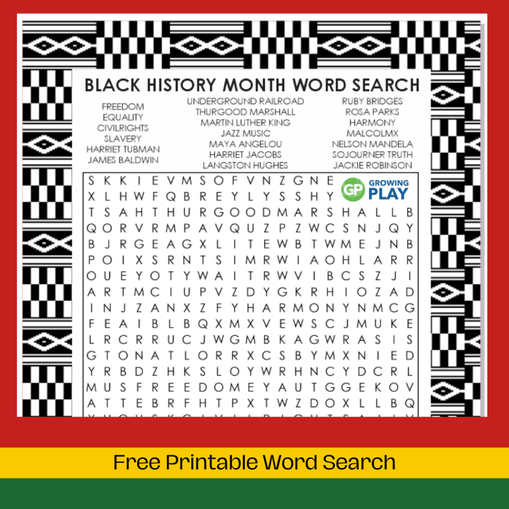 Free Printable Black History Month Word Search - Growing Play regarding Free Printable Black History Month Worksheets