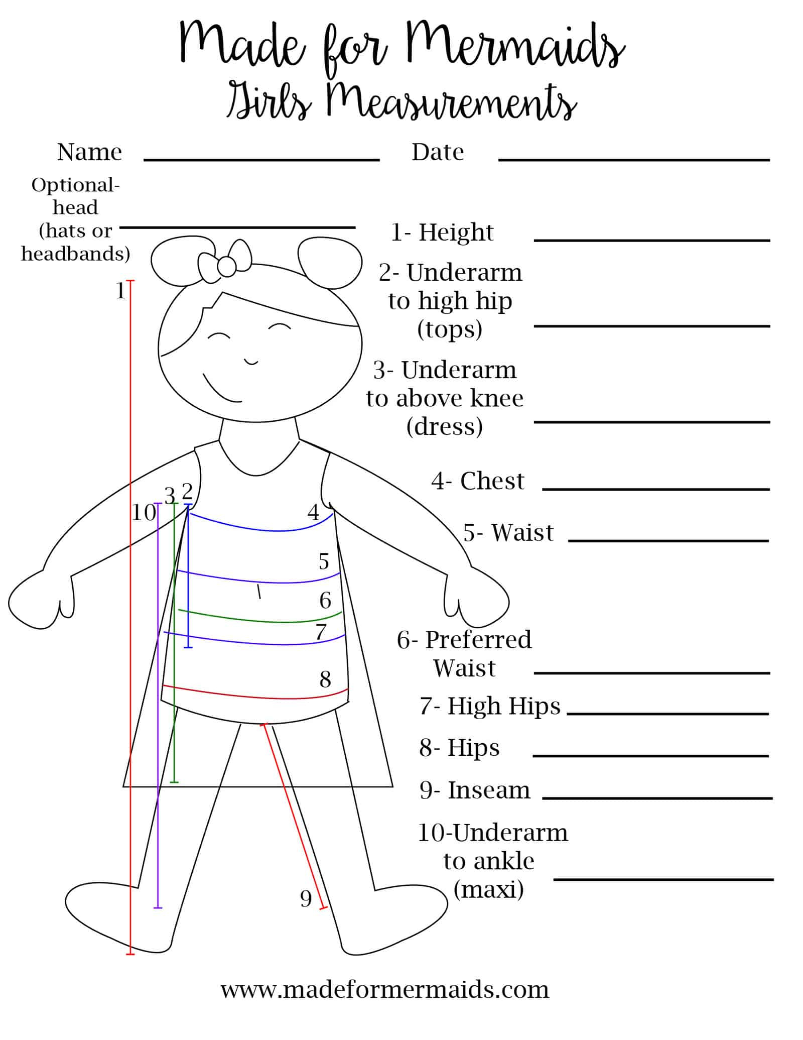 Free Printable Blank Measurement Chart For Adults &amp;amp; Youth within Free Printable Body Measurement Chart For Sewing