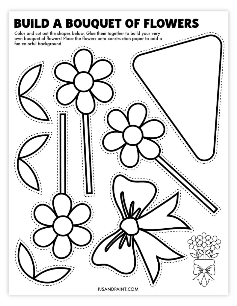 Free Printable Build A Bouquet Of Flowers Craft - Pjs And Paint within Printable Bouquet of Flowers