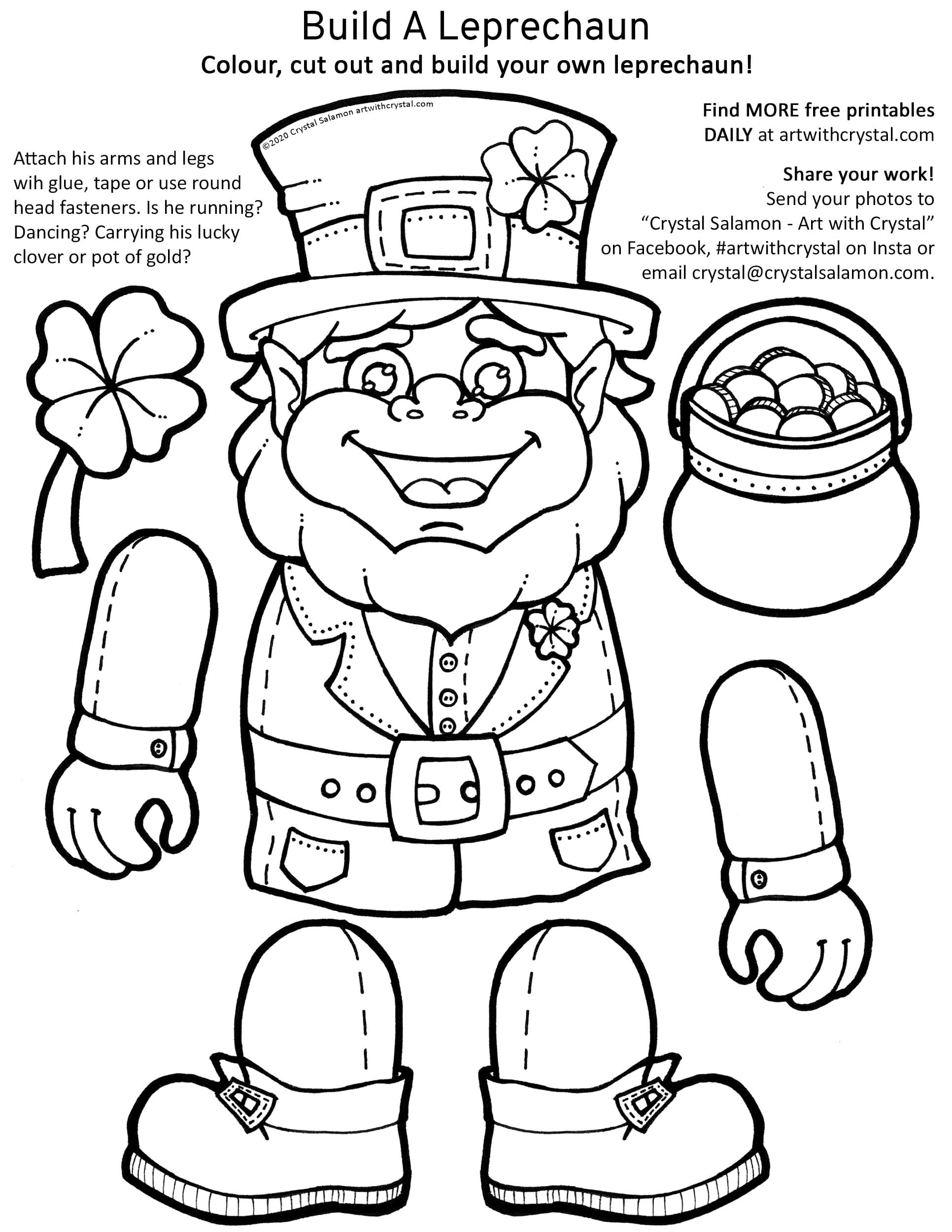 Free Printable - Build A Leprechaun Colouring Page | Art With within Build A Leprechaun Printable