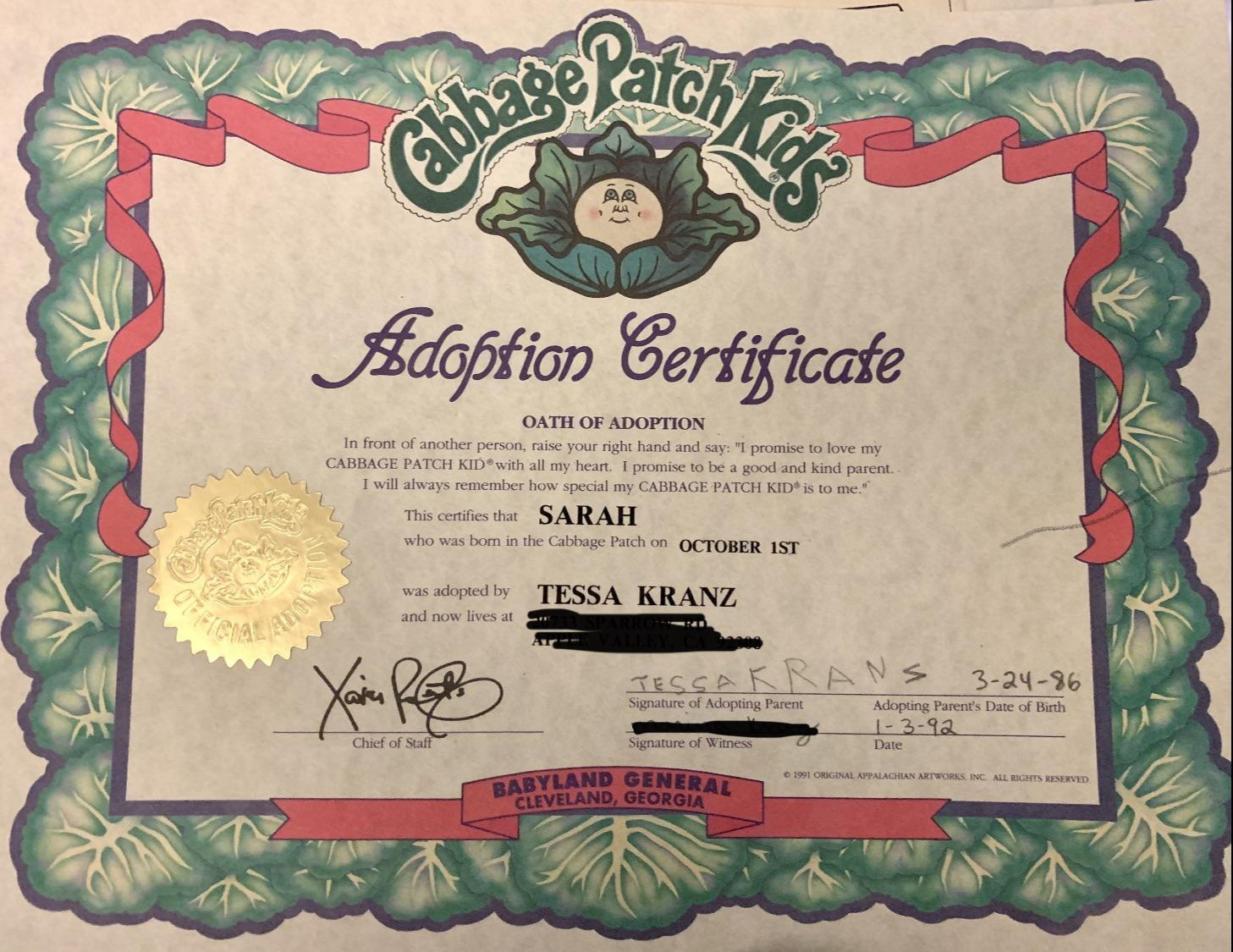 Free Printable Cabbage Shoponline Patch Birth Certificate in Free Printable Cabbage Patch Birth Certificate
