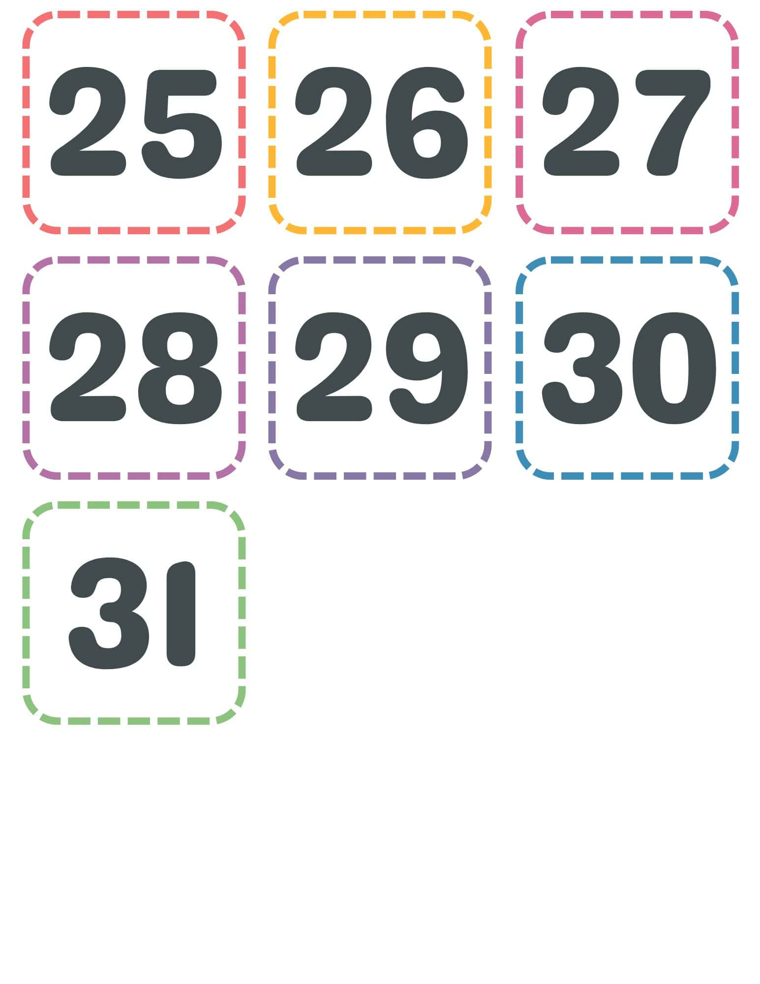 Free Printable Calendar Numbers 1-31 throughout Free Printable Calendar Numbers 1 31