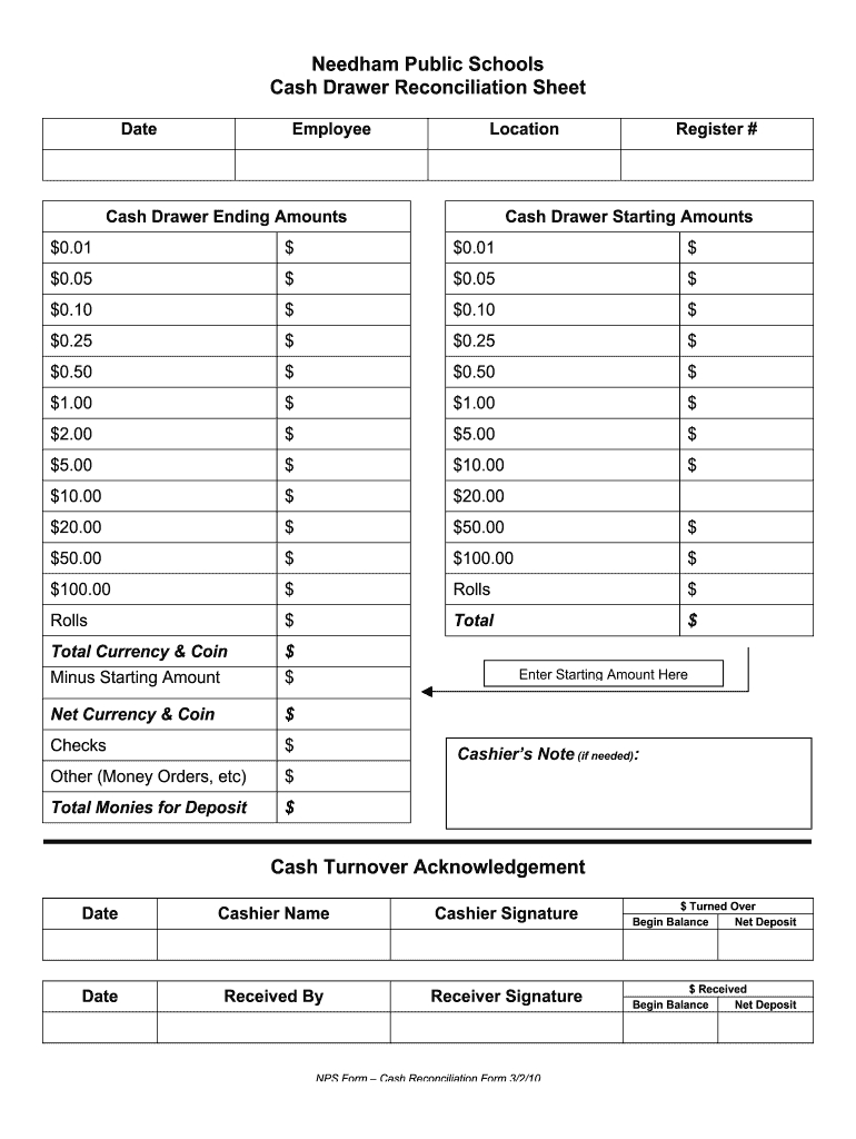Free Printable Cash Drawer Count Sheet Pdf: Fill Out &amp;amp; Sign Online inside Free Printable Cash Drawer Count Sheet