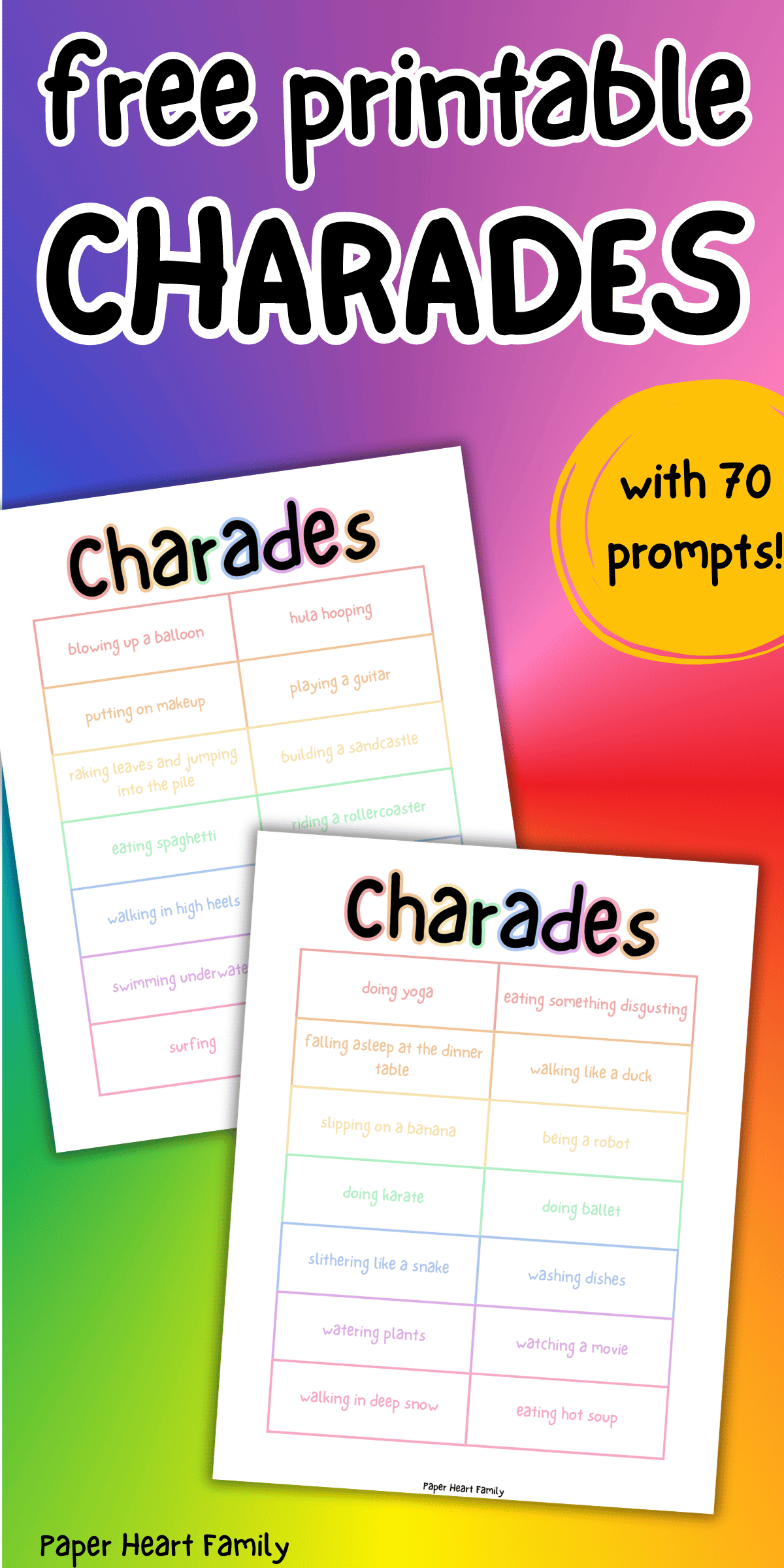 Free Printable Charades Game That&amp;#039;S Perfect For Kids Of All Ages regarding Free Printable Charades Cards With Pictures