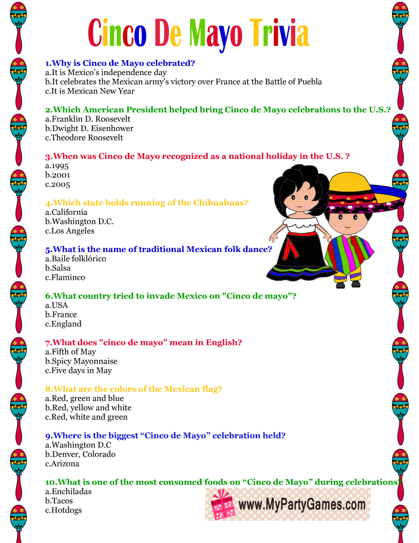 Free Printable Cinco De Mayo Trivia Quiz regarding Cinco De Mayo Trivia Printable