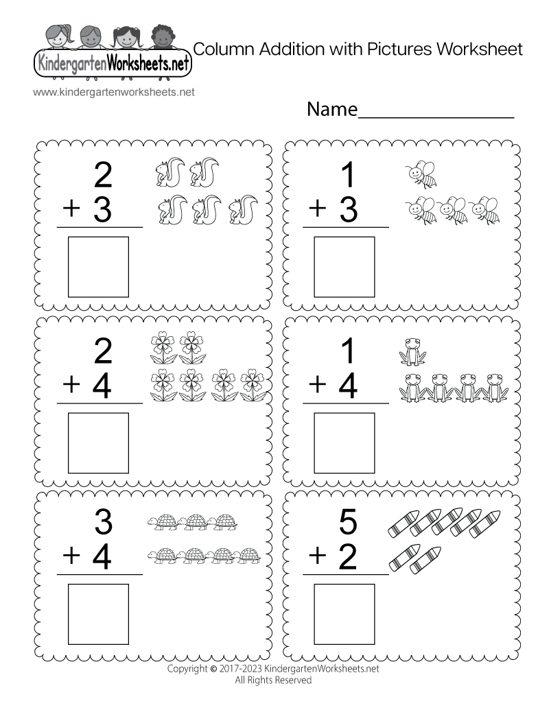 Free Printable Column Addition With Pictures Worksheet with Column Addition With Pictures Worksheet