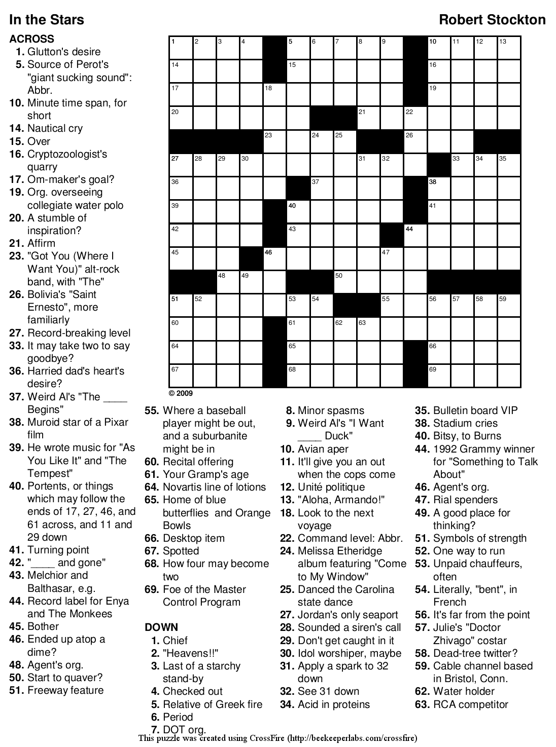 Free Printable Crossword Puzzle #91: &amp;quot;In The Stars&amp;quot; | Beekeeper pertaining to Free Printable Crosswords Hard