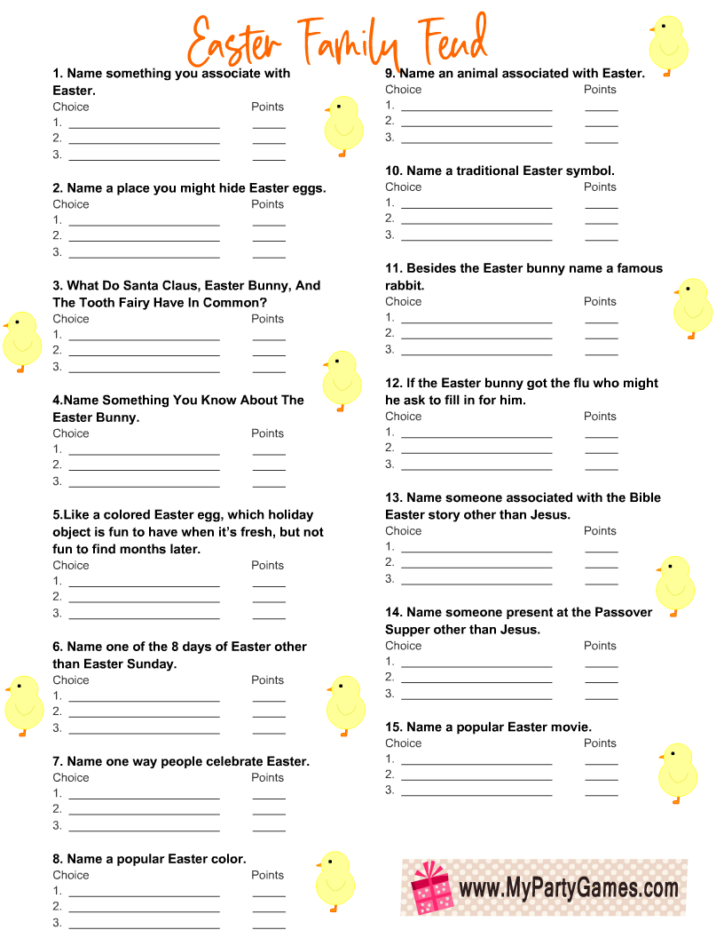 Free Printable Easter Feud, Family Feud-Inspired Game pertaining to Free Printable Easter Family Feud