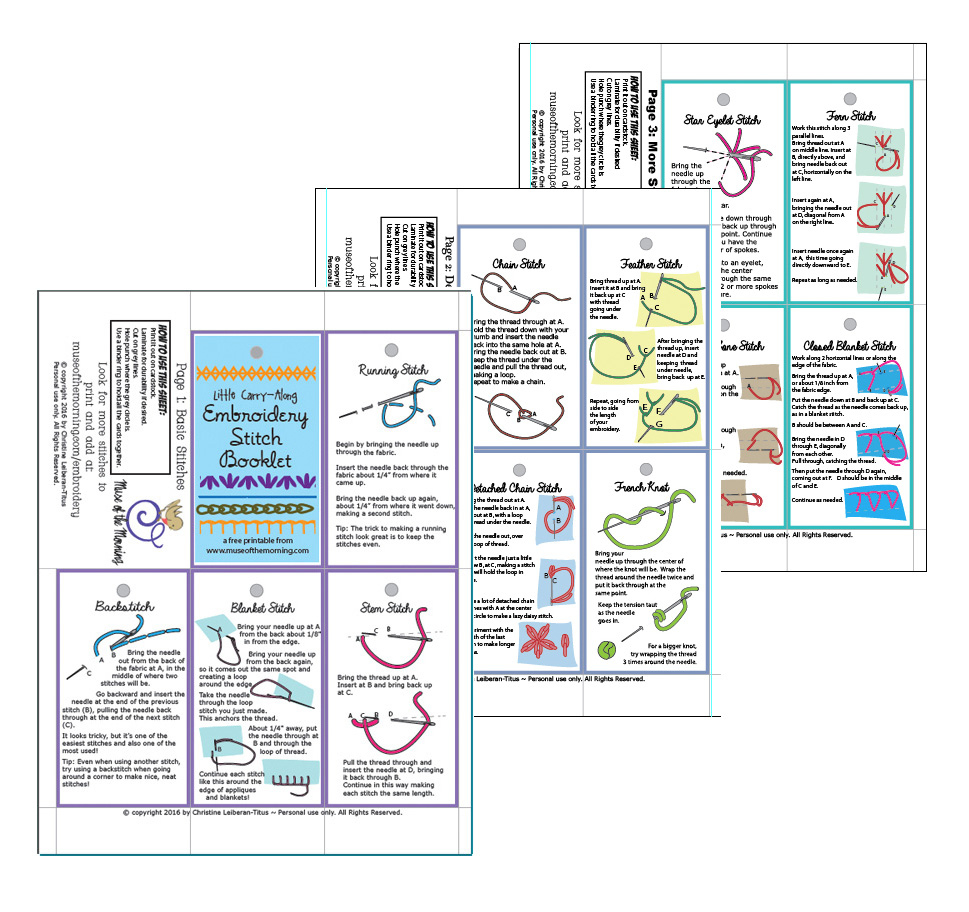 Free Printable Embroidery Stitch Binder Ring Instruction Booklet with Printable Embroidery Stitch Guide