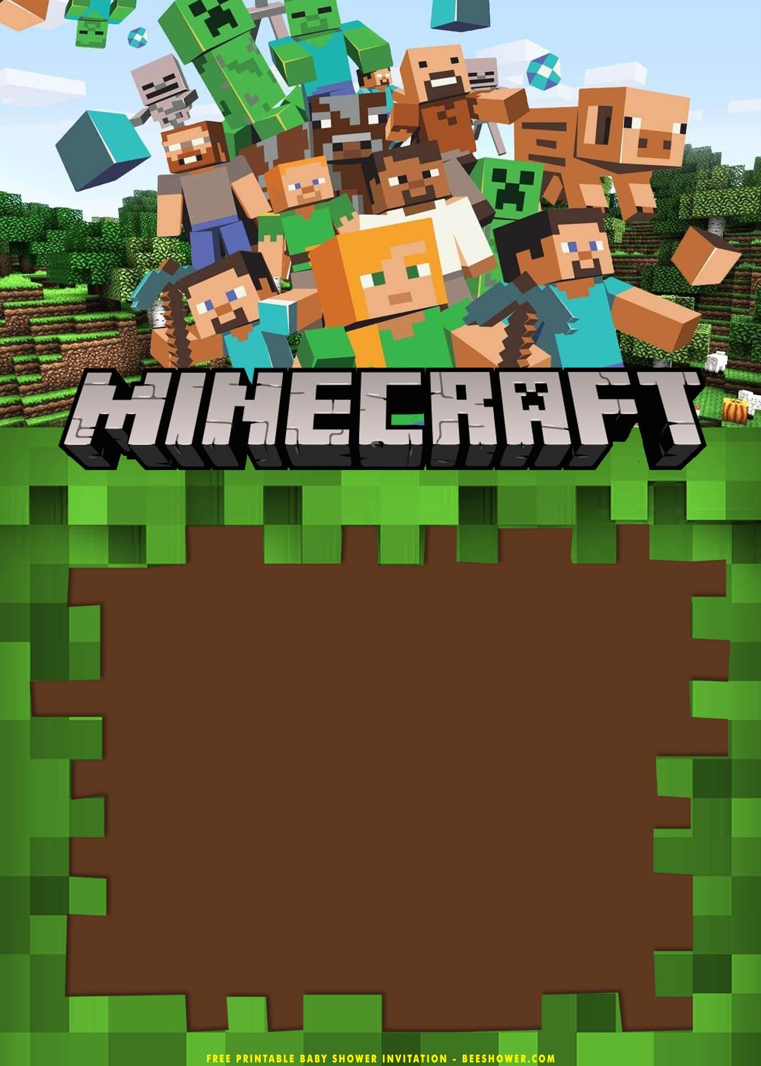 Free Printable) - Epic Minecraft Baby Shower Invitation Templates with Downloadable Free Printable Minecraft Birthday Invitations