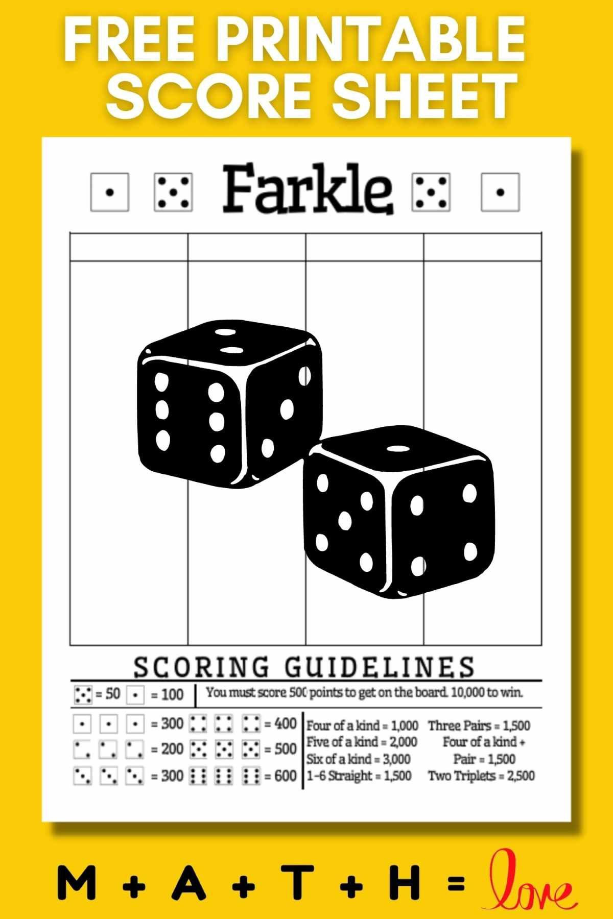 Free Printable Farkle Score Sheet With Scoring Rules (Pdf) pertaining to Free Printable Farkle Score Sheet