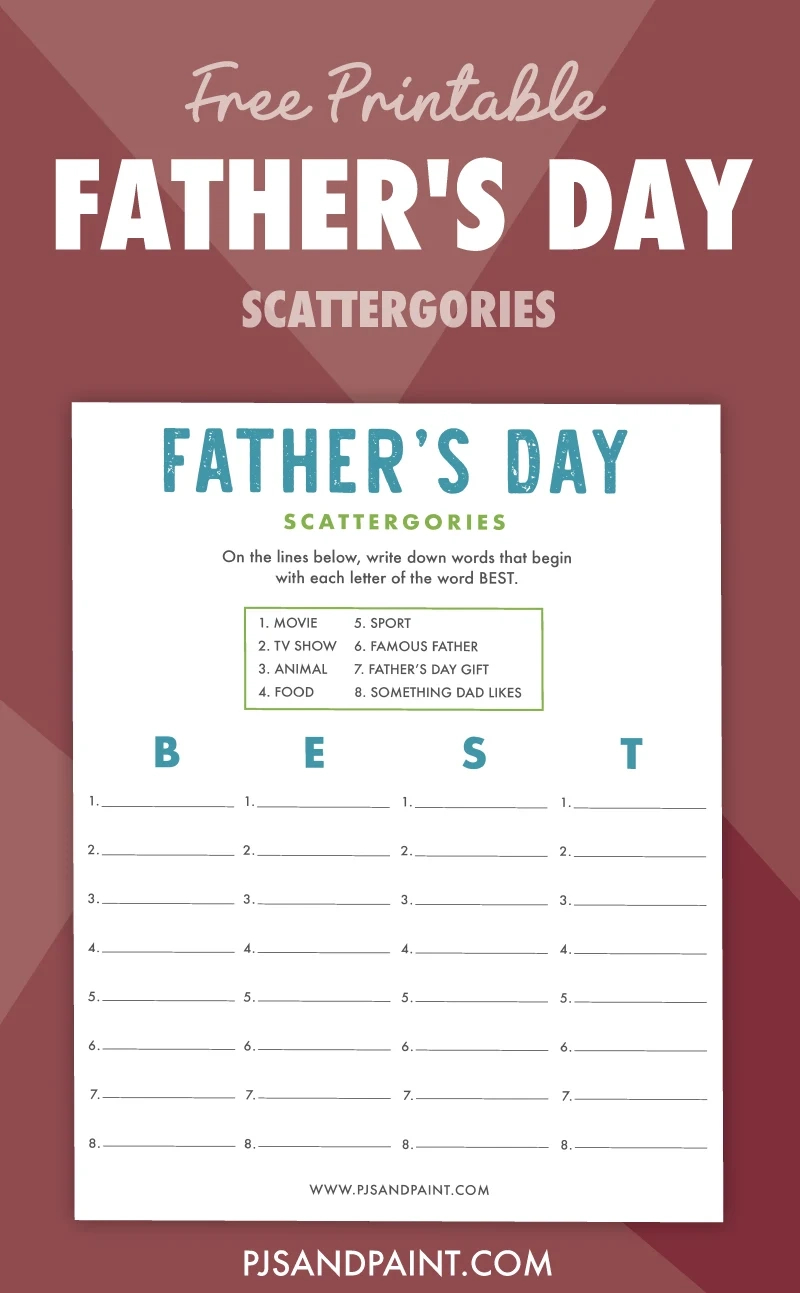 Free Printable Father&amp;#039;S Day Scattergories - Pjs And Paint with Father&amp;#039;S Day Games Printable