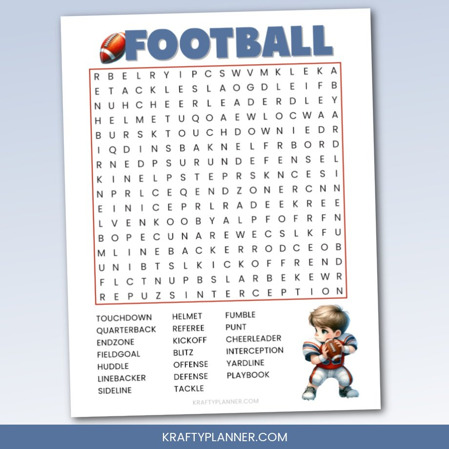 Free Printable Football Wordsearch — Krafty Planner inside Football Word Search Free Printable