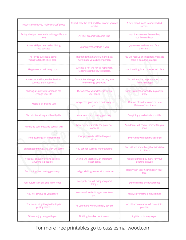 Free Printable Fortune Cookie Messages And Sayings - Cassie Smallwood inside Fortune Cookie Messages Printable