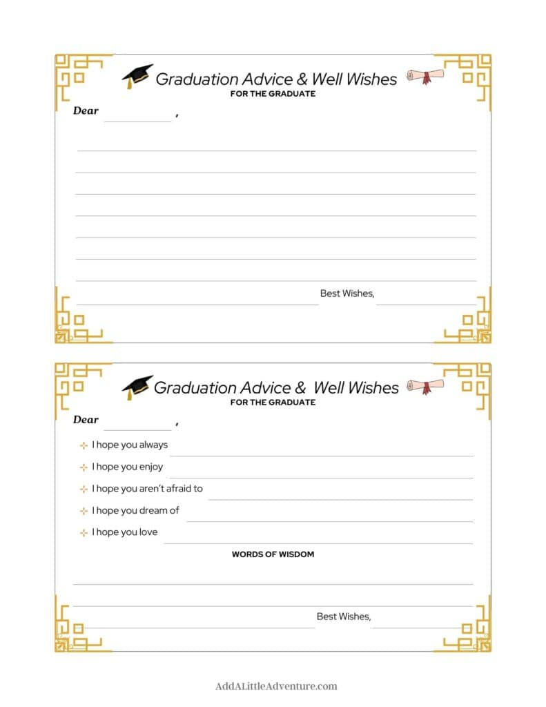Free Printable Graduation Advice Cards For Graduation Parties with Free Printable Words of Wisdom Cards Graduation