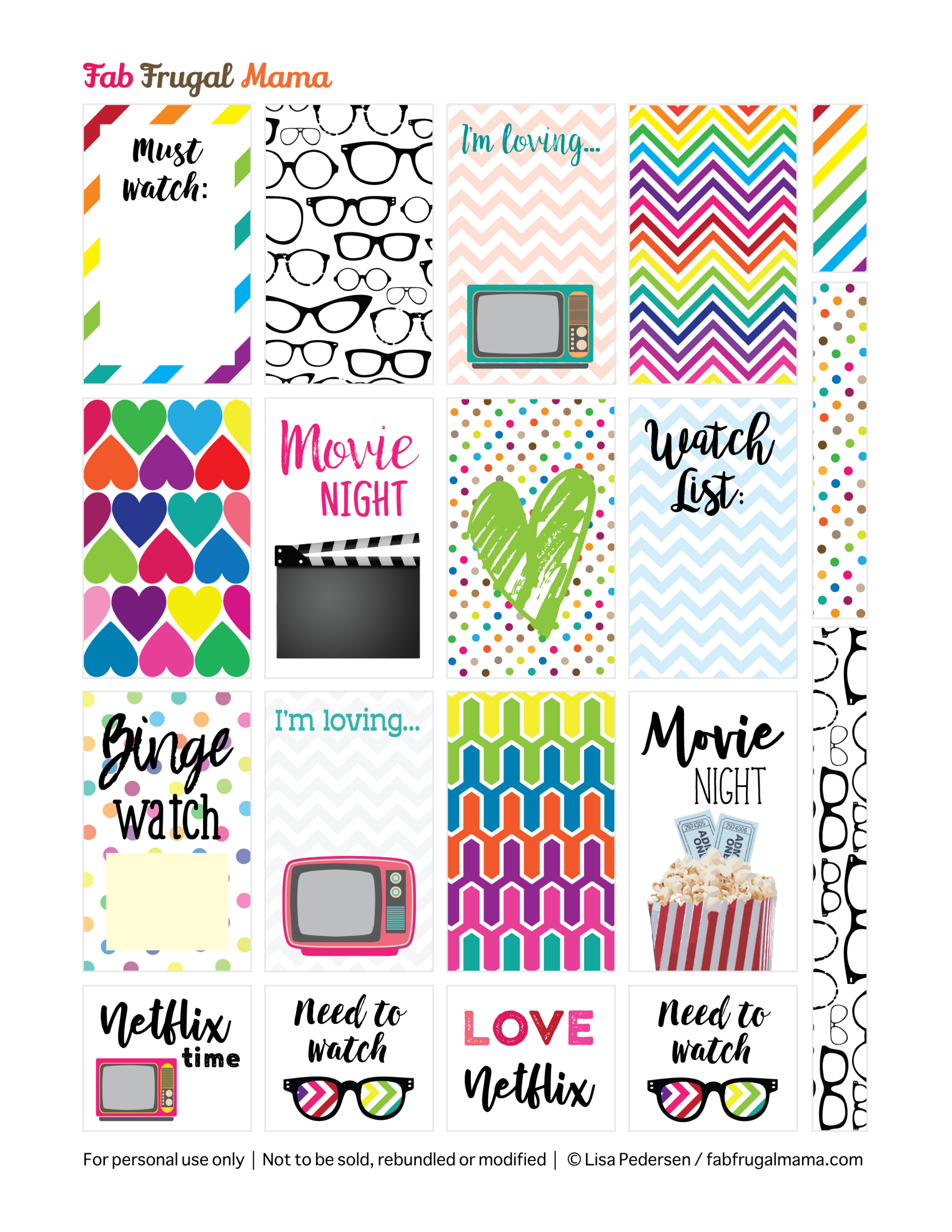 Free Printable Happy Planner Tv &amp;amp; Movie Stickers - Fab Frugal Mama intended for Free Happy Planner Sticker Printables