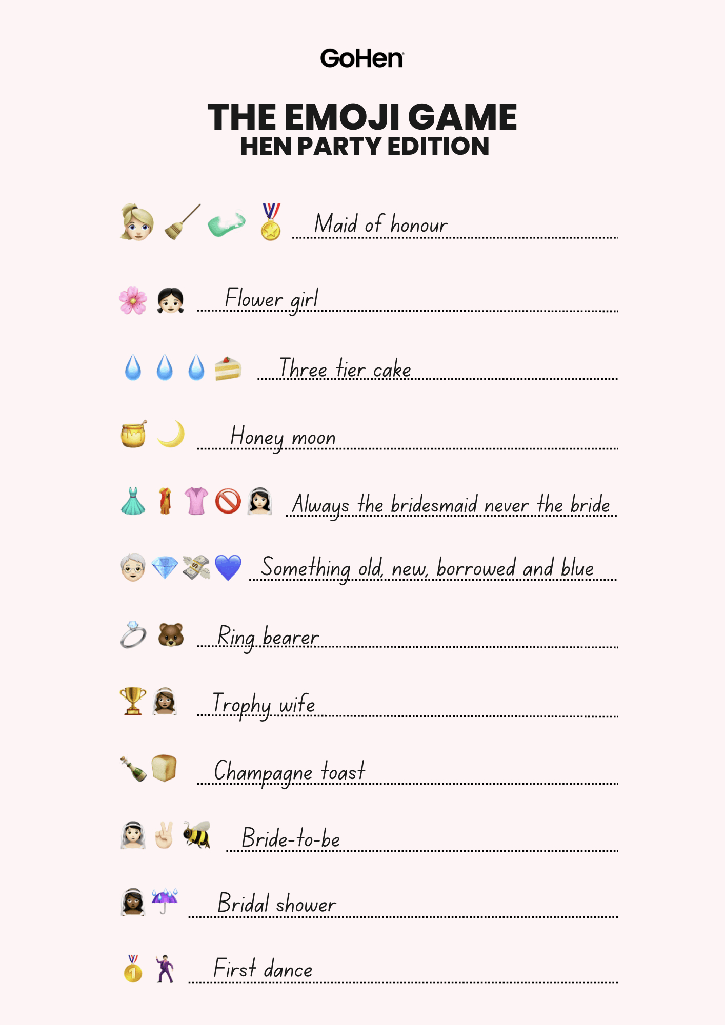 Free Printable Hen Party Emoji Game | Gohen with regard to Free Printable Hen Party Games Uk