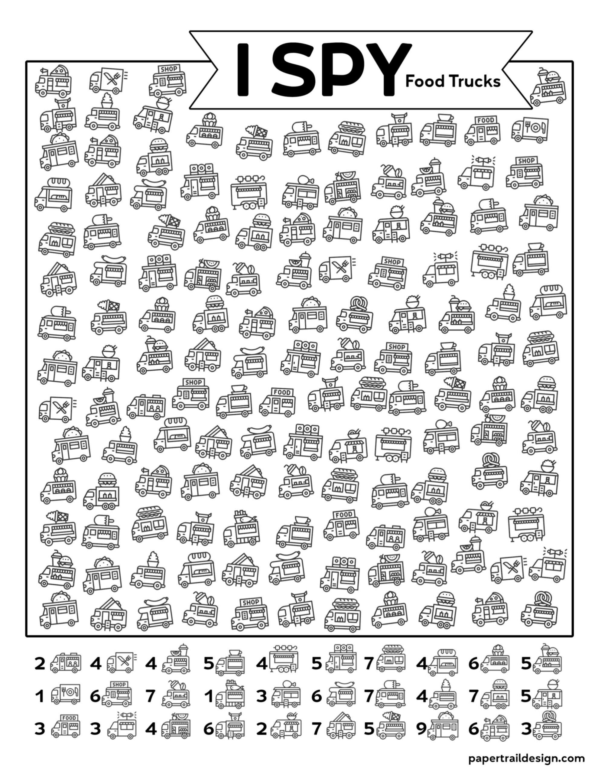 Free Printable I Spy Food Trucks Activity - Paper Trail Design regarding I Spy Food Printable