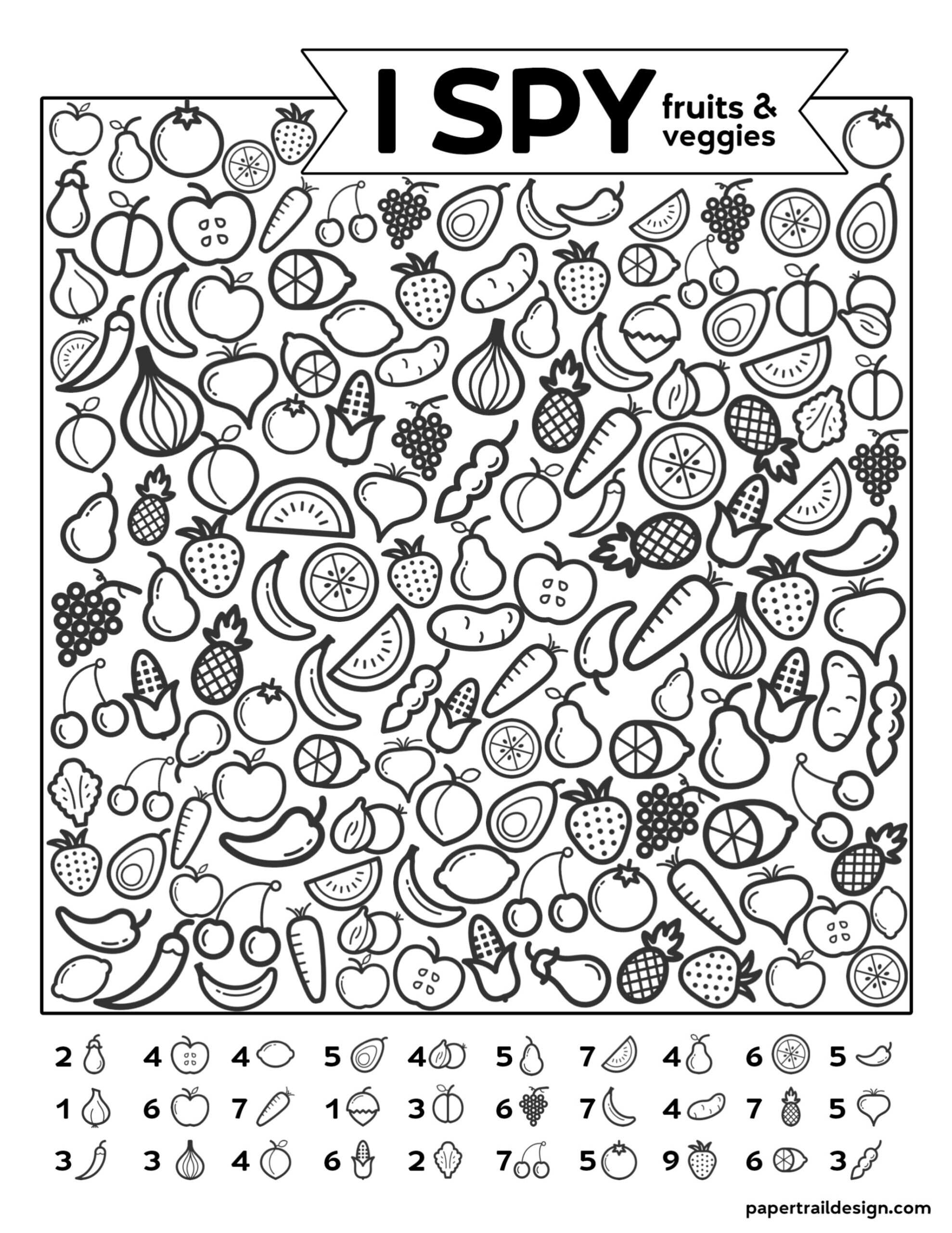 Free Printable I Spy Game - Fruits &amp;amp; Veggies - Paper Trail Design with regard to I Spy Food Printable