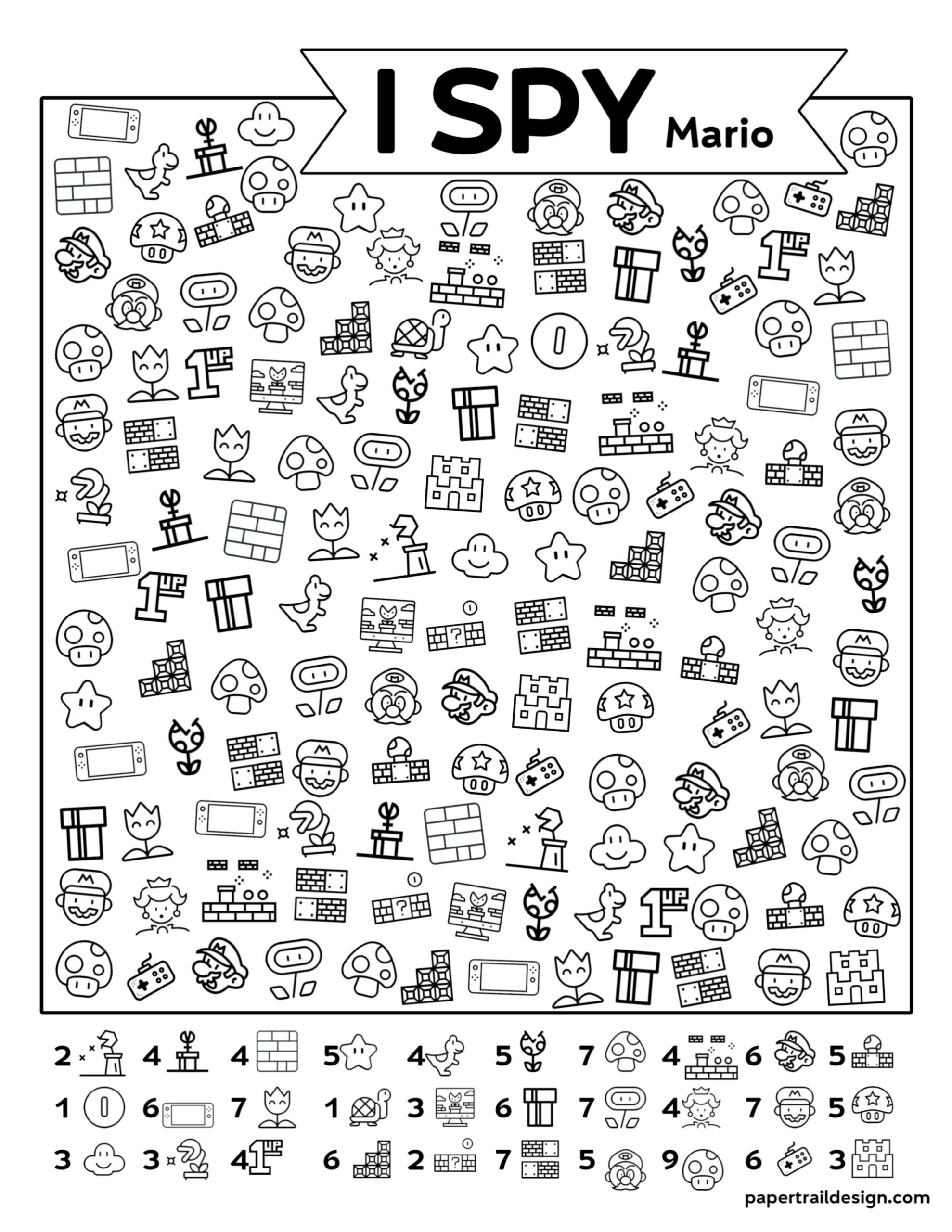 Free Printable I Spy Super Mario Activity - Paper Trail Design regarding Free Printable Mario Worksheets