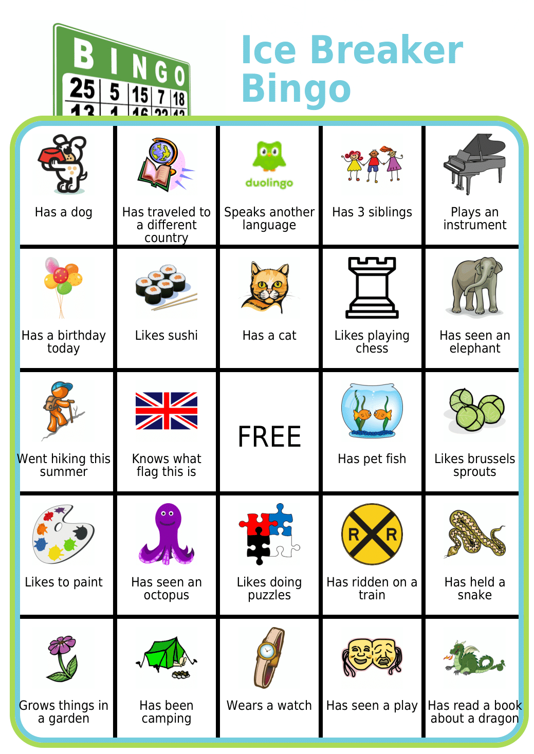 Free Printable: Ice Breaker Bingo with Bingo Card Ice Breaker