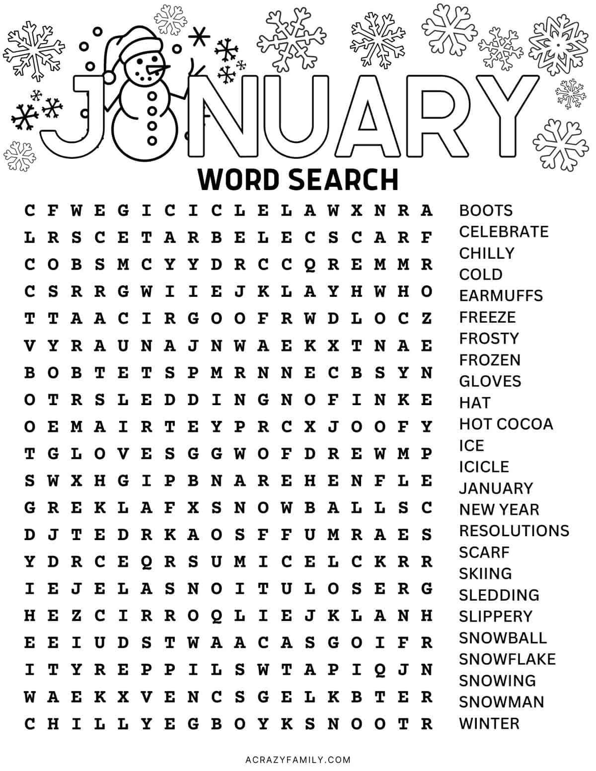 Free Printable January Word Search for January Word Search Free Printable