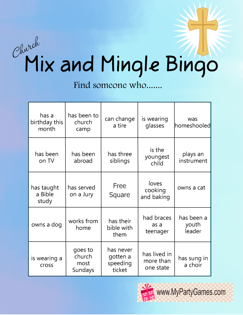 Free Printable Mix And Mingle Church Bingo for Free Printable Church Bingo Cards
