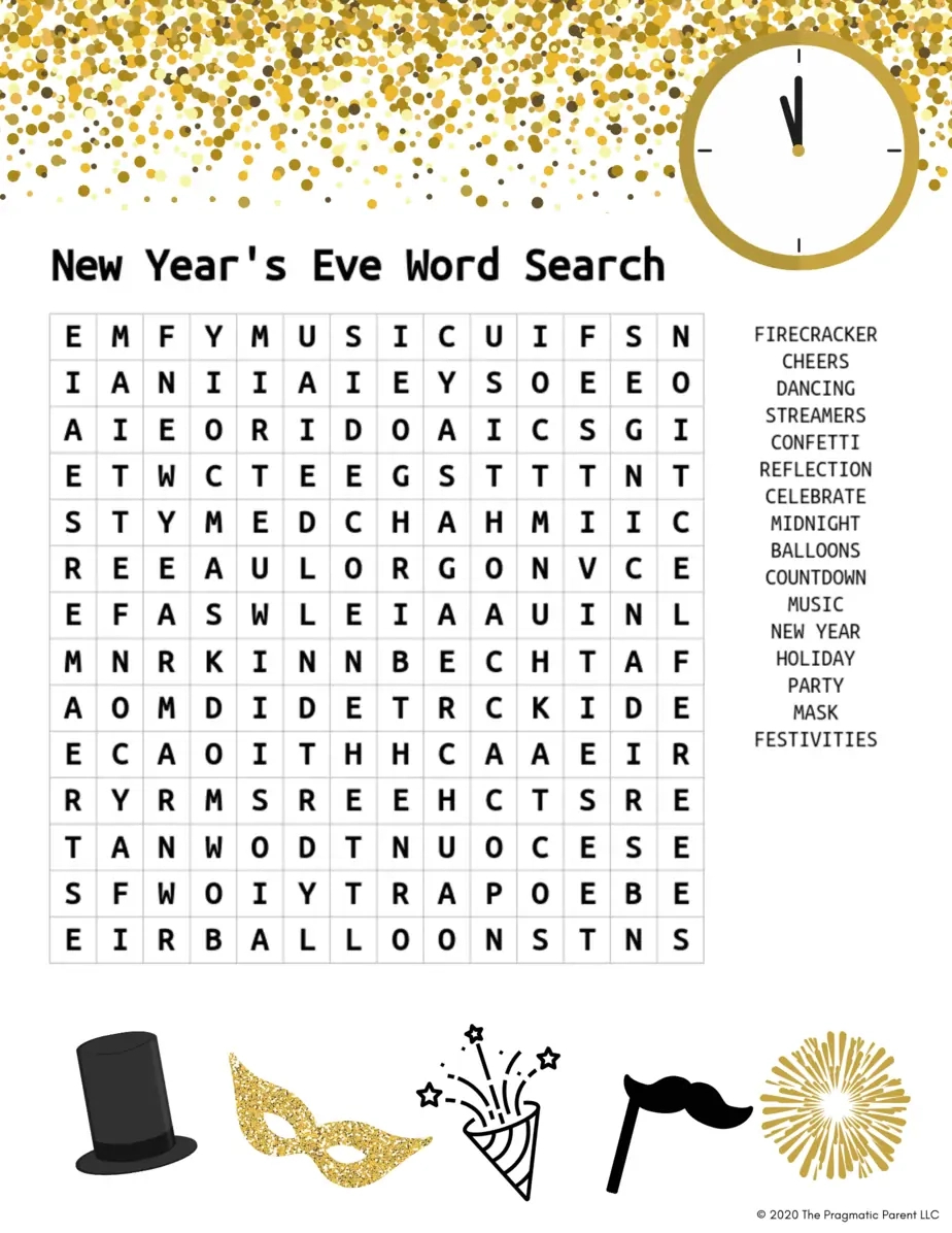 Free Printable) New Years Kid&amp;#039;S Activity Word Search inside Free Printable New Years Word Search
