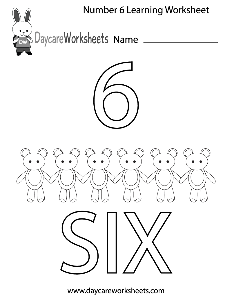 Free Printable Number Six Learning Worksheet For Preschool with regard to Number Six Worksheet Printable