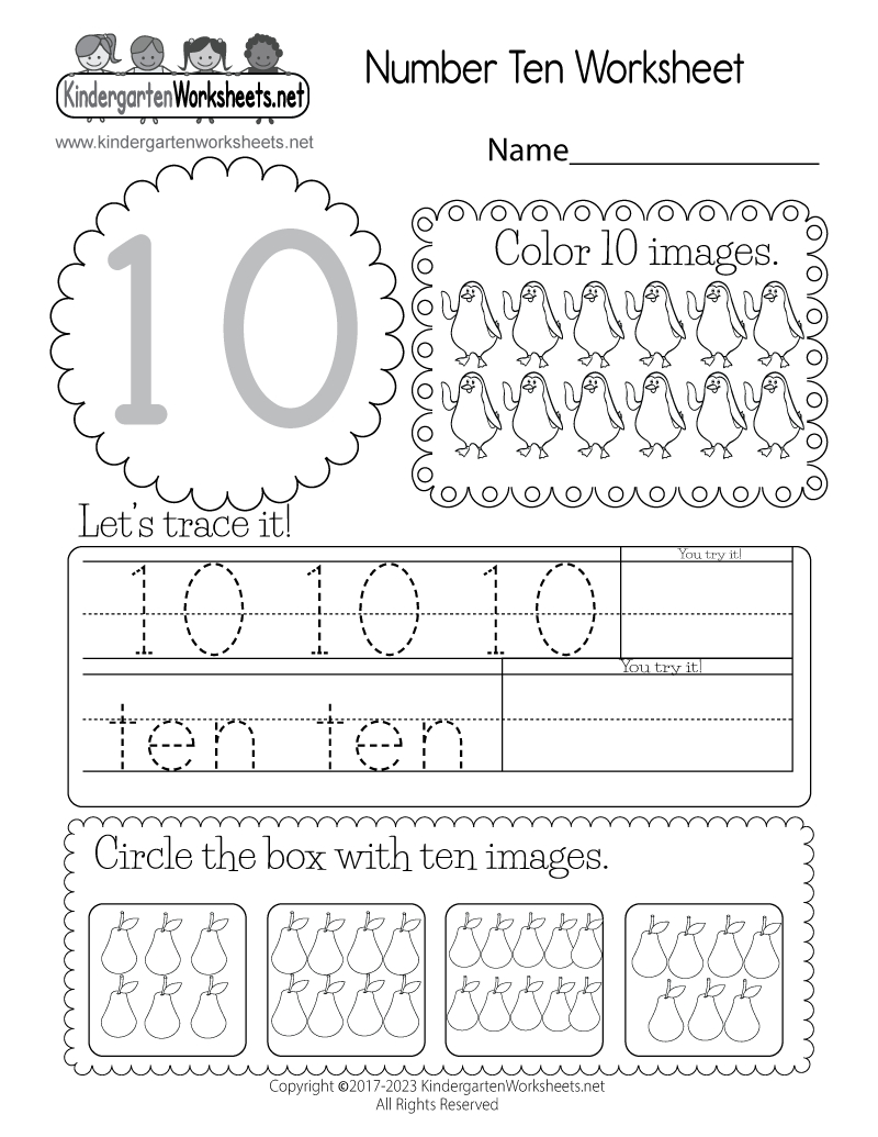 Free Printable Number Ten Worksheet regarding Number Ten Worksheet Printable