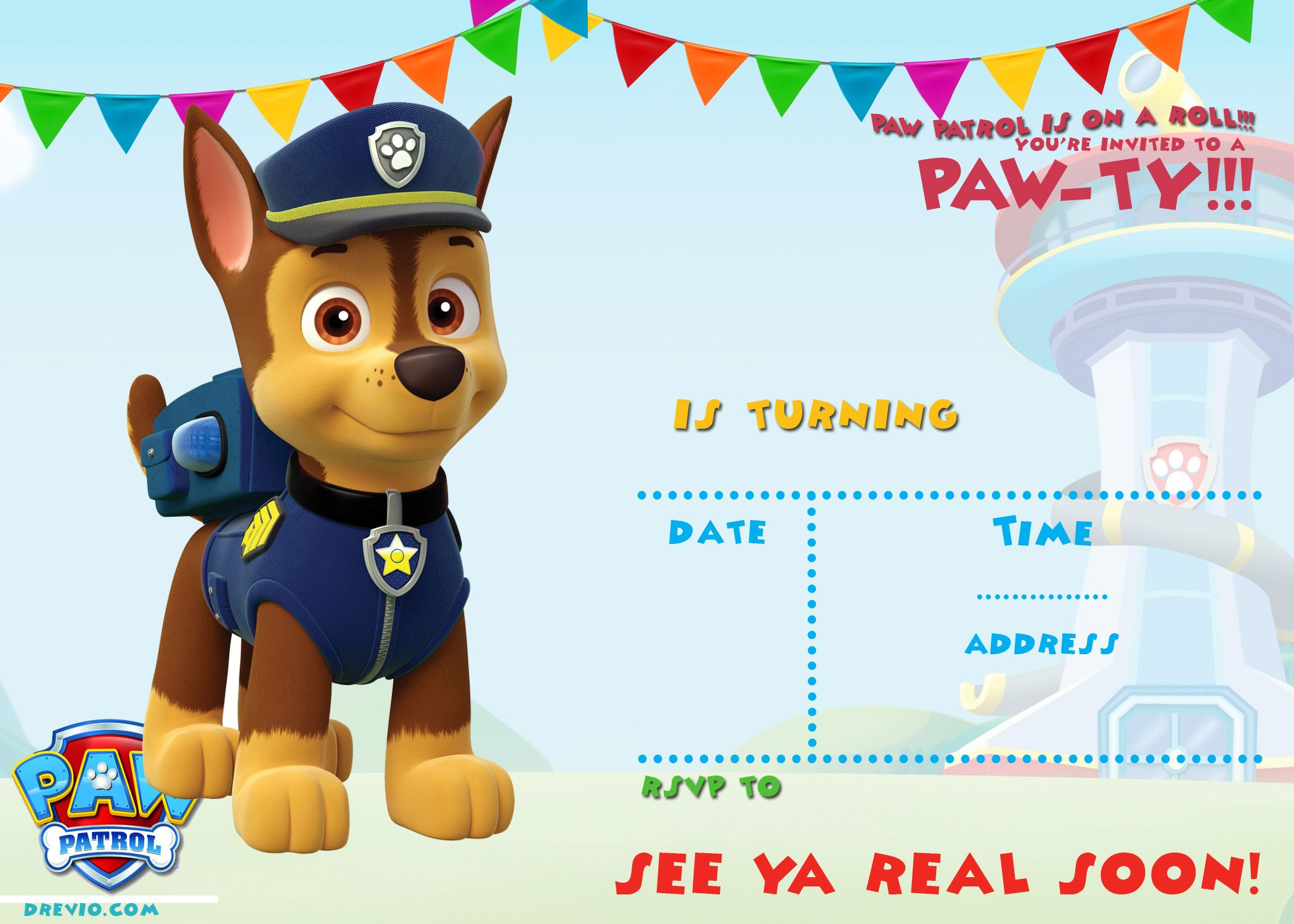 Free Printable Paw Patrol Invitation Template – All Characters inside Free Paw Patrol Printable Birthday Invitations