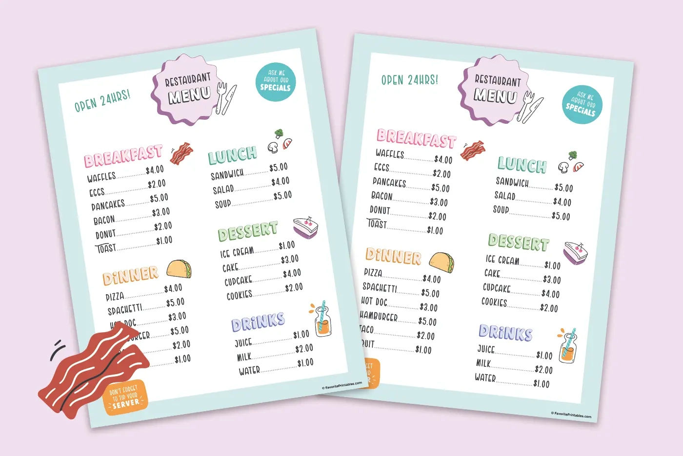 Free Printable Pretend Play Restaurant Menu - Favorite Printables intended for Free Pretend Play Printables