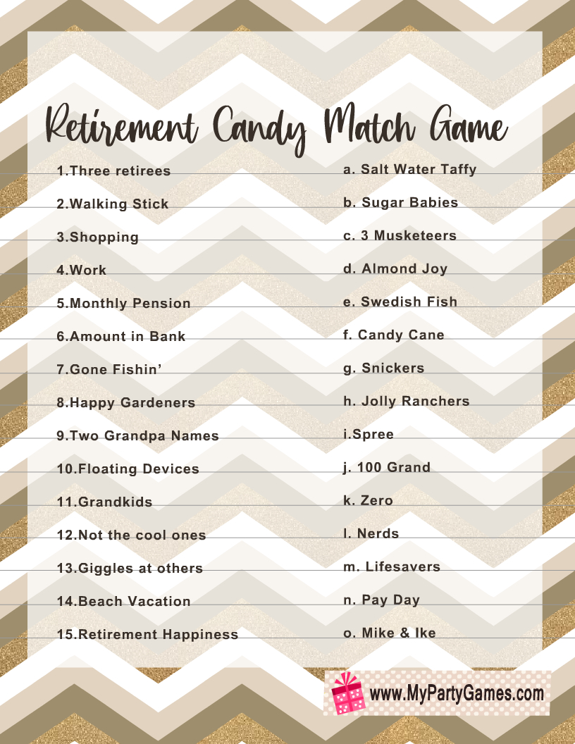 Free Printable Retirement Candy Match Game within Free Printable Retirement Party Games