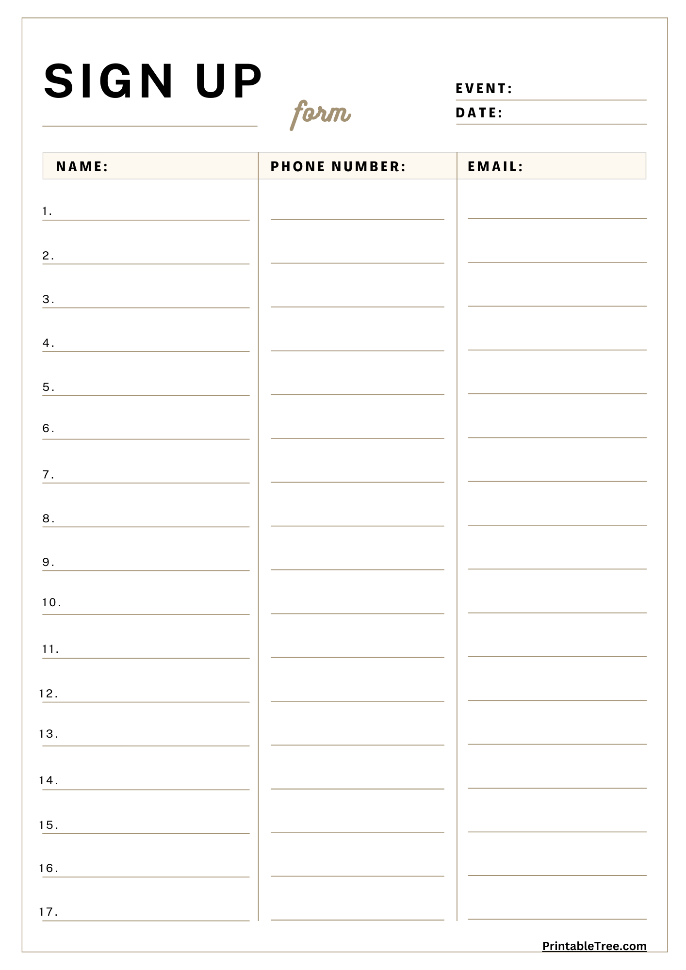 Free Printable Sign-Up And Sign-In Sheet Pdf Templates for Free Printable Sign In Sheet Template