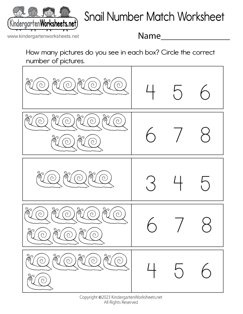 Free Printable Snail Number Match Worksheet with Number Match Worksheet Printable