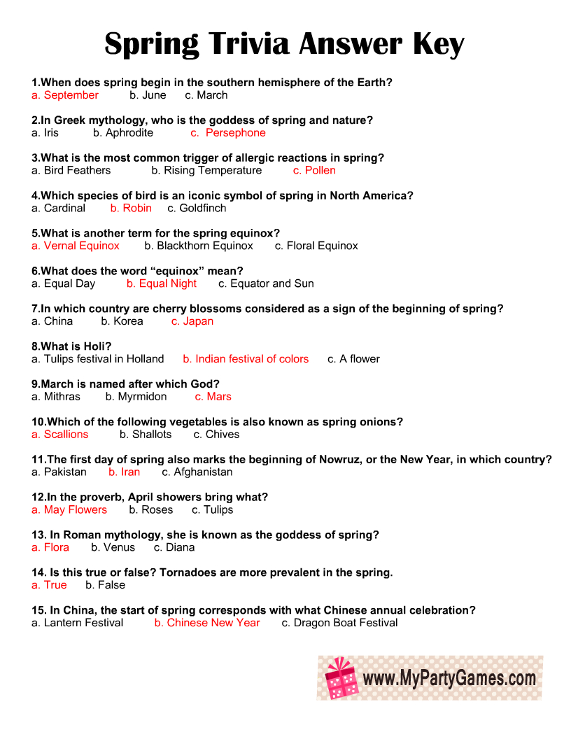 Free Printable Spring Trivia Quiz With Answer Key - Worksheets Library in Free Printable Spring Trivia Questions and Answers Printable