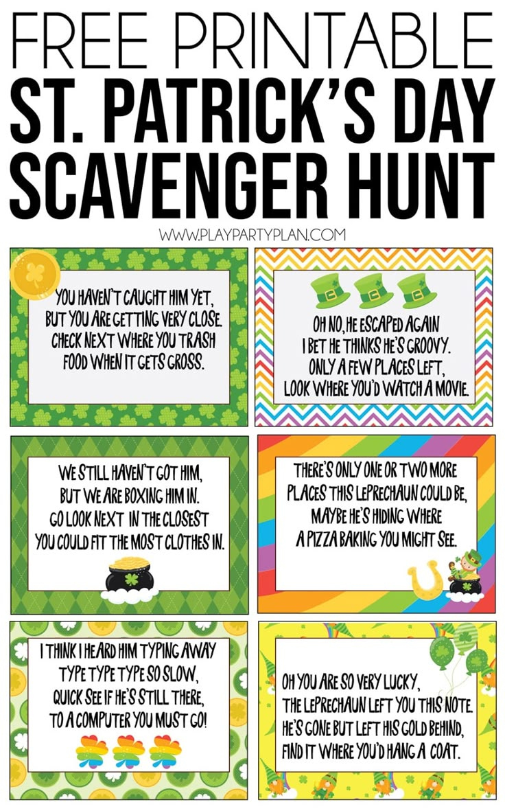 Free Printable St. Patrick&amp;#039;S Day Scavenger Hunt in Leprechaun Scavenger Hunt Free Printable