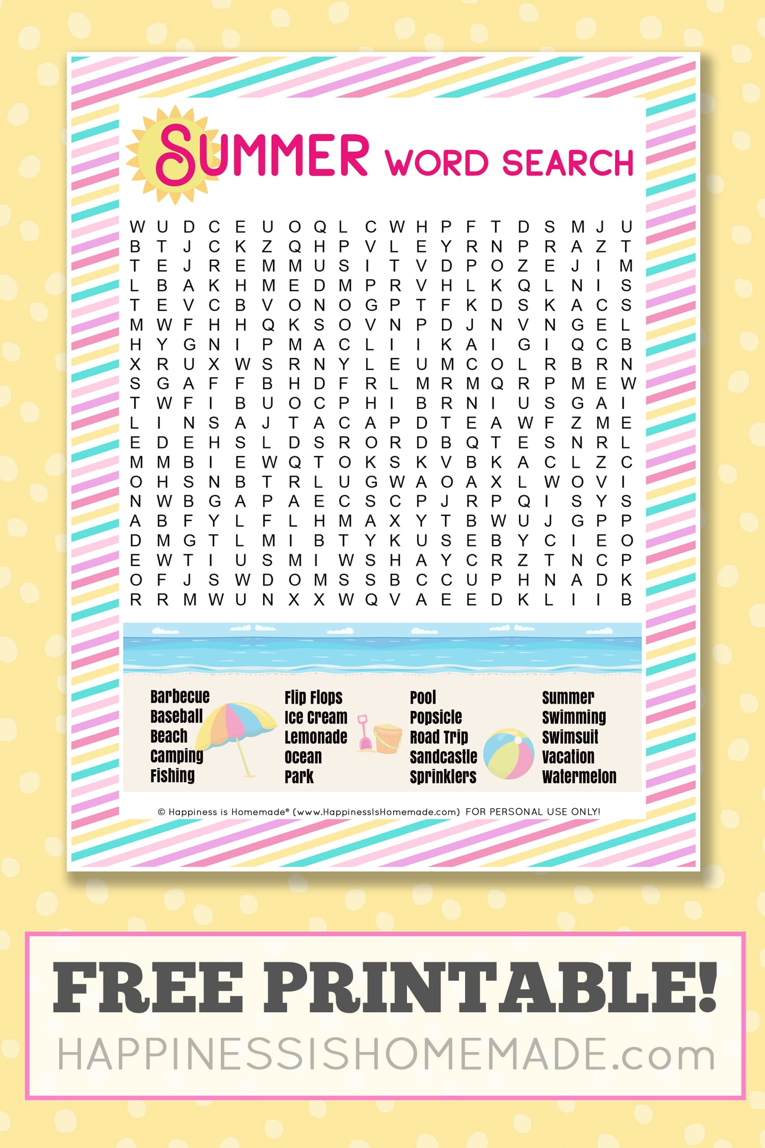 Free Printable Summer Word Search Puzzle - Happiness Is Homemade with regard to Free Summer Word Search Printable