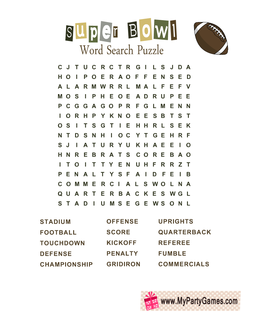 Free Printable Super Bowl Word Search Puzzle for Super Bowl Crossword Puzzle Printable