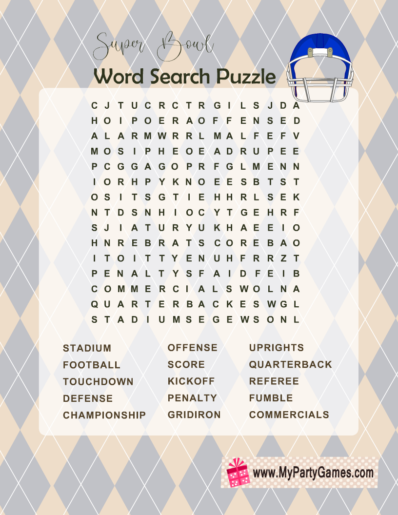 Free Printable Super Bowl Word Search Puzzle intended for Super Bowl Crossword Puzzle Printable