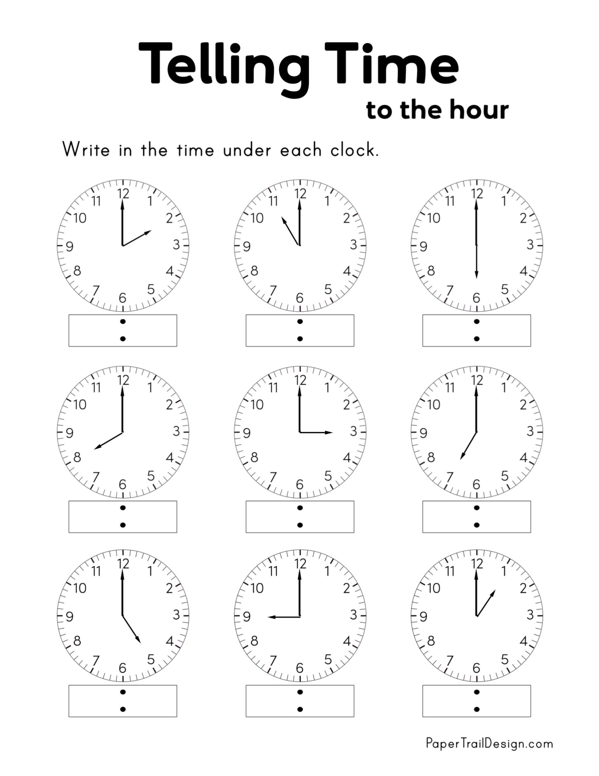 Free Printable Telling Time Worksheets - Paper Trail Design throughout Printable Telling Time Worksheet