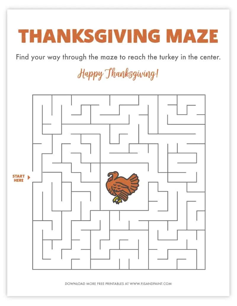 Free Printable Thanksgiving Maze - Thanksgiving Games And Activities in Free Printable Thanksgiving Mazes